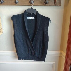 Vtg Silk Angora Wool Knit Sweater Vest Womens S Black Double Button Sleeveless